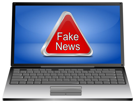 Laptop Computer with Fake News warning sign - 3D illustration