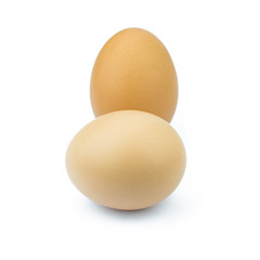 two brown chicken egg isolated on white..