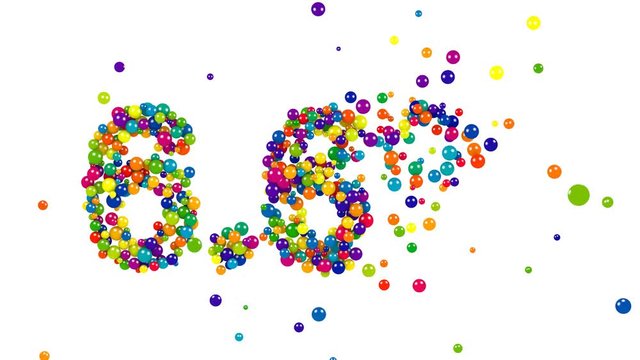 3D digits six point six percent made of shiny colorful marbles over white background