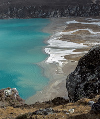 The upper part of the lake Dudh Pokhari - Gokyo region, Nepal, Himalayas