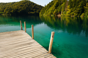 Wooden pier in the Plitvice Lakes National Park.