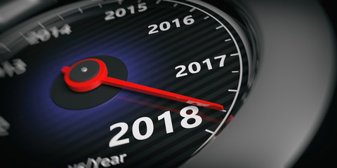 New year 2018 car speedometer. 3d illustration
