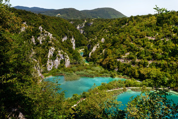 Top view of the lake near the Falls Sastavtsi in Plitvice Lakes National Park.