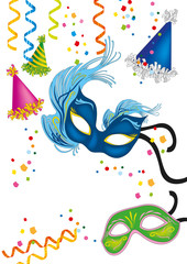 festa di carnevale maschere e cappellini