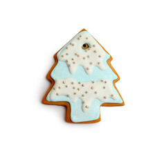 ginger cookies in blue glaze on a white background