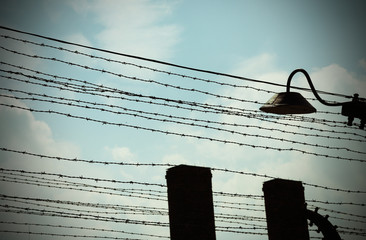 barbed wire to demarcate the prison camp