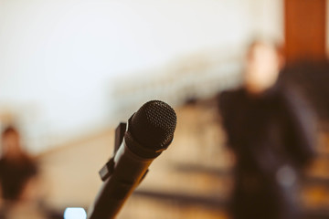 Microphone over the Abstract blurred photo