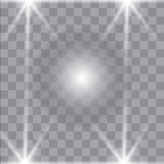 Set of glowing light effects with transparency, isolated on black background vector. Glare, rays, stars.