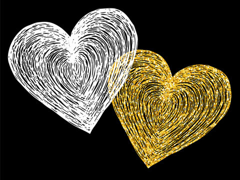 Valentines day love heart couple golden glitter
