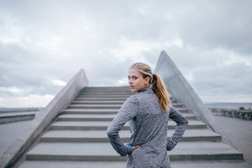 Fitness female model ready for a run