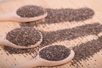 Chia seeds served on wooden spoons side plan