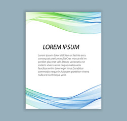 Vector cover design,brochure report template.Blue and green transparent,wavy lines.