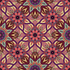 Ornate floral seamless texture, endless pattern with vintage mandala elements.