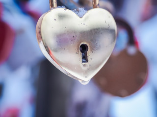 Golden Heart Padlock Outdoor Winter Valentine Day Romance Love