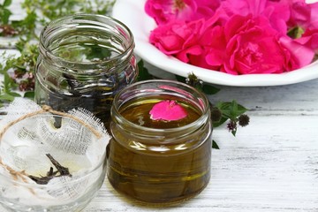 Alternative medicine, remedy oil from curative herbs