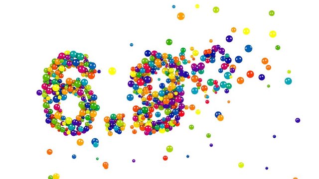 The number six point nine percent made of funny glossy 3D marbles over white background