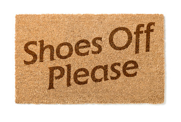 Shoes Off Welcome Mat Isolated On A White Background.