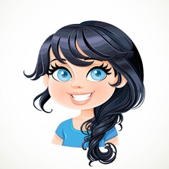 Beautiful brunette girl with black hair carelessly braided plait