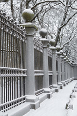The span of the fence in the snow.