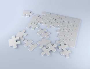 white puzzle pieces on paper 3D illustration strategy team work