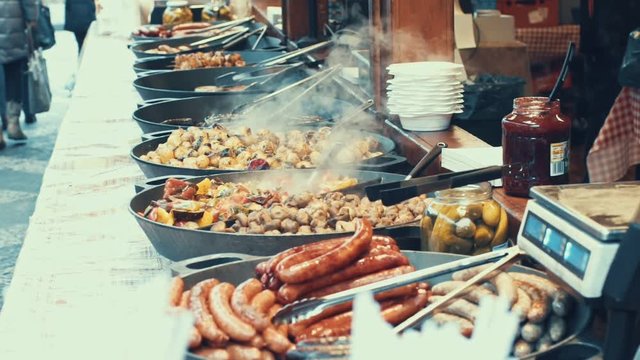 Prague, Czech Republic- December 24, 2016: tasty steet food