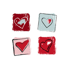 Set of grunge icons with hearts. Vector