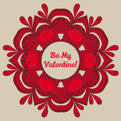 Happy Valentine's Day greeting card ornament. Lace pattern design.