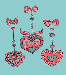 Vector Set of doodle hand-drawn hearts for Valentine's day.  