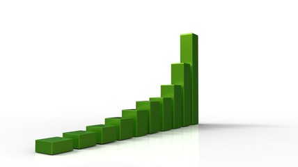3D green chart with shadow  on white background
