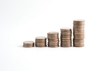 coin stacked on white background.For business growth and financial concept