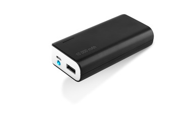     Black Power bank at white background isolated