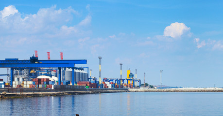 Sea Port in Odessa, Ukraine, 2016. Hoisting crane and ship