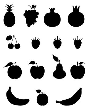 Black silhouettes of fruit,vector icon set for web and mobile