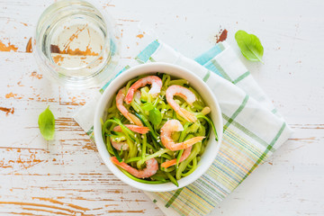 Zucchini pasta in white bowl
