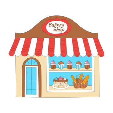 Bakery shop building vector illustration.