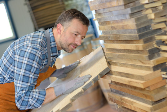 Craftsman holding wood