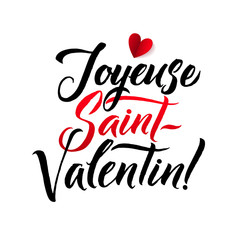 Happy Valentines Day Black and Red Lettering Greeting Card White Background. Hand Drawn Calligraphy. Lovely Poster