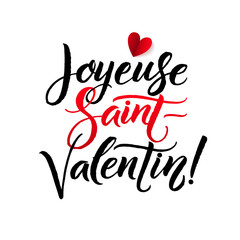 Happy Valentines Day Black and Red Lettering Greeting Card White Background. Hand Drawn Calligraphy. Lovely Poster