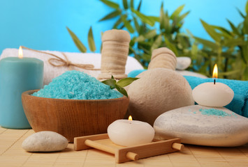 Beautiful spa composition on wicker mat