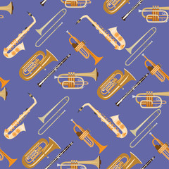 Obraz premium Vector seamless pattern with wind musical instruments.