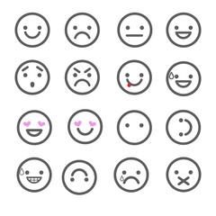 Set Emoji icons for applications and chat. Emoticons with different emotions isolated on white background.