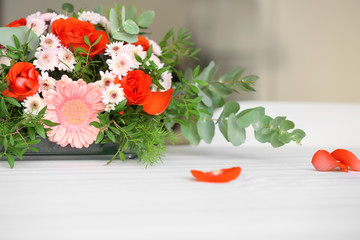 Flower arrangement on a white table