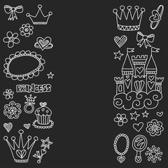 Princess Doodle icons For baby shower, toy shop