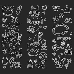 Princess Doodle icons For baby shower, toy shop