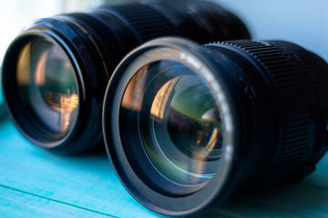 lens digital camera, selective focus, close-up, side with reflec