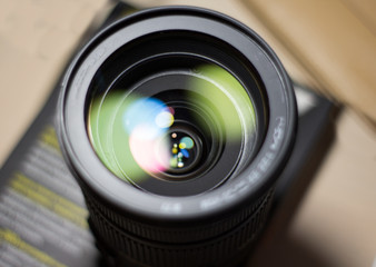 lens digital camera, selective focus, close-up, side with reflec