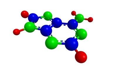 Molecular structure of adenine, 3D rendering