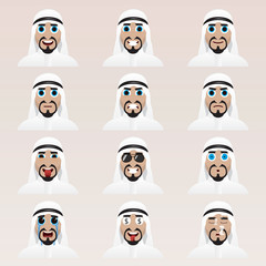 Set of cute arab man emoticons.