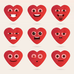 Set of cute heart emoticons.