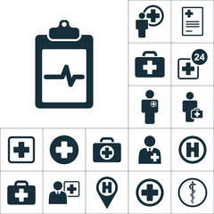 cardiology wave monitor report blank icon, medical signs set on